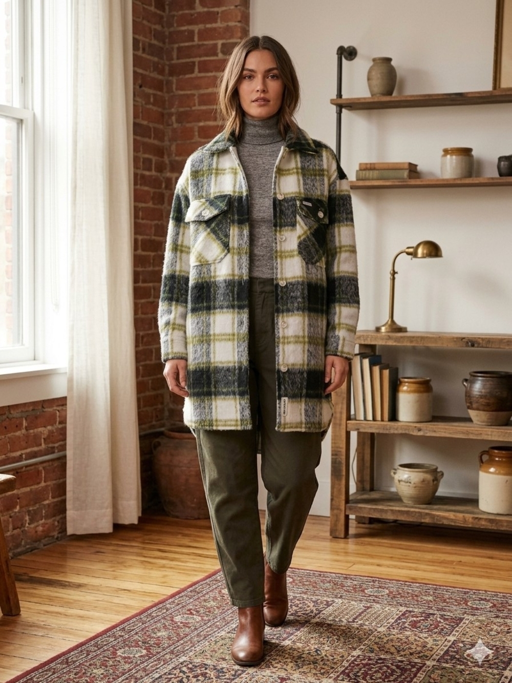 Plaid Shacket Jacket - Olive & Cream